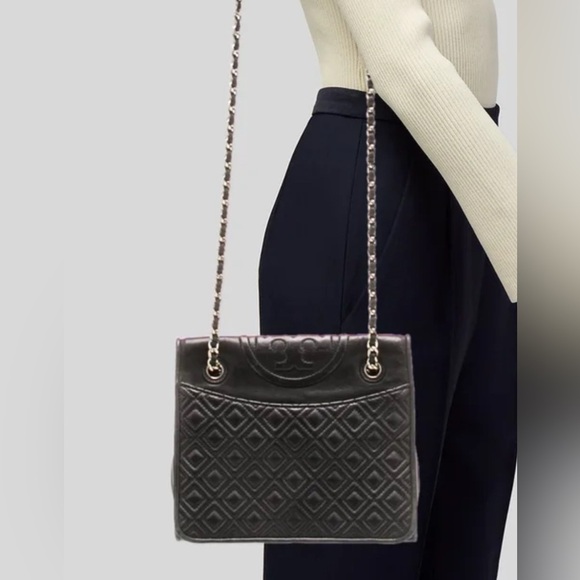 Tory Burch Fleming Leather Convertible Shoulder Bag - Black/silver - Picture 1 of 12